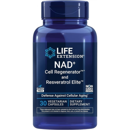 Life Extension NAD+ Cell Regenerator™ and Resveratrol Elite™*, nicotinamide riboside, Trans-resveratrol, quercetin, Fisetin, Heart Health, Healthy Aging, Vegetarian, Non-GMO, Gluten Free, 30 Capsules