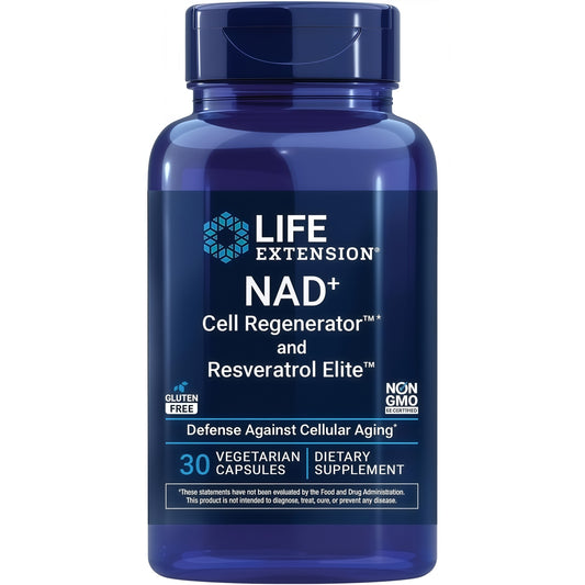 Life Extension NAD+ Cell Regenerator™ and Resveratrol Elite™*, nicotinamide riboside, Trans-resveratrol, quercetin, Fisetin, Heart Health, Healthy Aging, Vegetarian, Non-GMO, Gluten Free, 30 Capsules