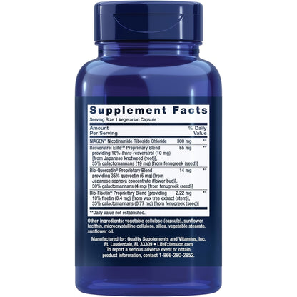 Life Extension NAD+ Cell Regenerator™ and Resveratrol Elite™*, nicotinamide riboside, Trans-resveratrol, quercetin, Fisetin, Heart Health, Healthy Aging, Vegetarian, Non-GMO, Gluten Free, 30 Capsules
