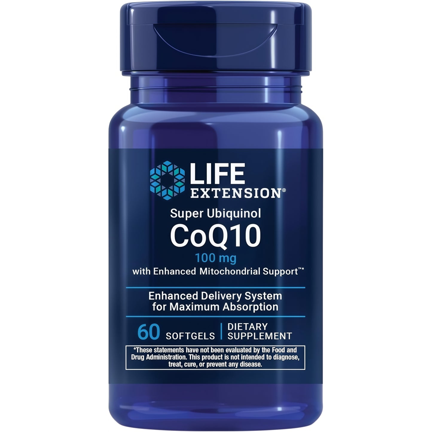 Life Extension Super Ubiquinol CoQ10 with Enhanced Mitochondrial Support, Potent Heart Health & Cellular Energy Production Support, Ultra-absorbable, Gluten-Free, Non-GMO, 100 mg, 60 softgels