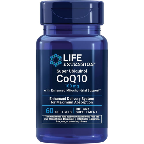 Life Extension Super Ubiquinol CoQ10 with Enhanced Mitochondrial Support, Potent Heart Health & Cellular Energy Production Support, Ultra-absorbable, Gluten-Free, Non-GMO, 100 mg, 60 softgels