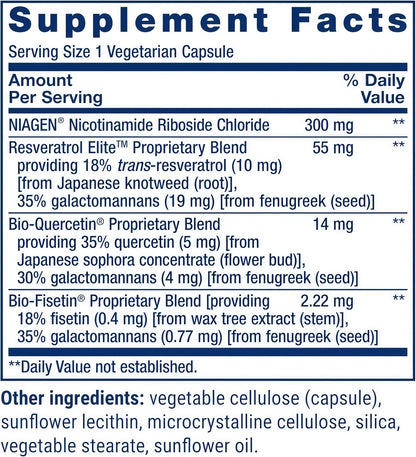 Life Extension NAD+ Cell Regenerator™ and Resveratrol Elite™*, nicotinamide riboside, Trans-resveratrol, quercetin, Fisetin, Heart Health, Healthy Aging, Vegetarian, Non-GMO, Gluten Free, 30 Capsules